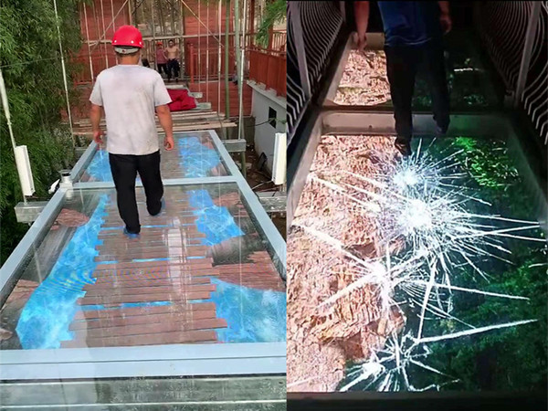 景區玻璃棧道屏 3D碎裂效果透明地磚棧道LED屏